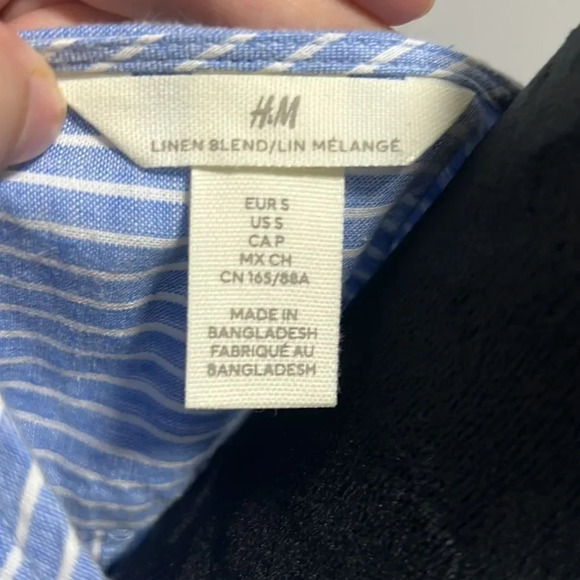 H&M Blue white striped linen blend long sleeve dress size S - Picture 7 of 8